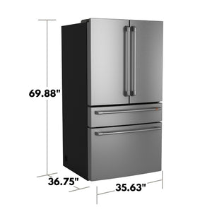 Cafe Standard-Depth 28.7-cu ft 4 -Door Smart Compatible French Door Refrigerator with Ice Maker with Water Dispenser ( Stainless Steel ) ENERGY STAR Certified