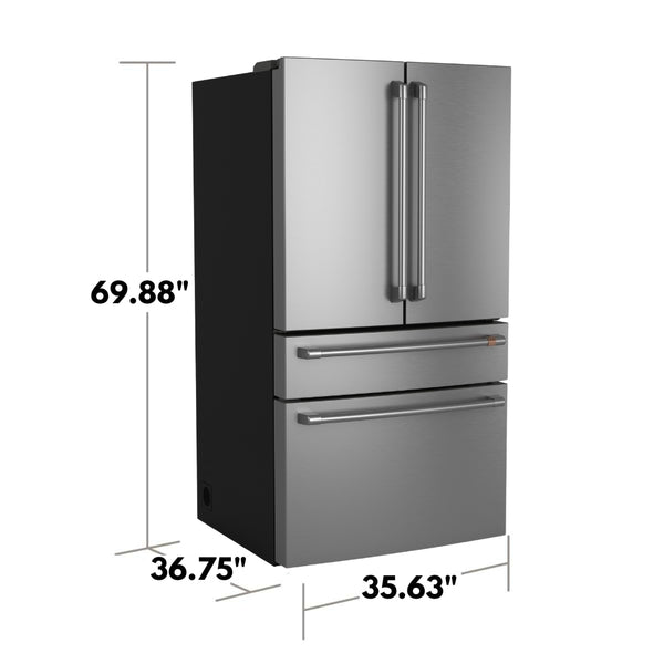 Cafe Standard-Depth 28.7-cu ft 4 -Door Smart Compatible French Door Refrigerator with Ice Maker with Water Dispenser ( Stainless Steel ) ENERGY STAR Certified