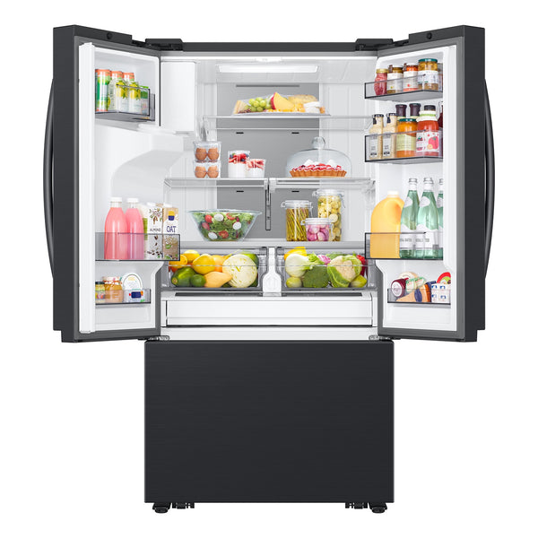 Samsung Standard-Depth Mega Capacity 30.5-cu ft 3 -Door Smart Compatible French Door Refrigerator Triple with Water and Ice Dispenser ( Matte Black Stainless ) ENERGY STAR Certified