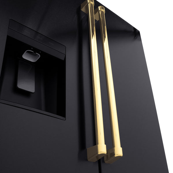 ZLINE KITCHEN & BATH Standard-Depth 28.9-cu ft 3 -Door French Door Refrigerator with Ice Maker with Water and Ice Dispenser ( Black Stainless Steel with Polished Gold Handle ) ENERGY STAR Certified