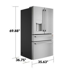 Cafe Standard-Depth 27.8-cu ft 4 -Door Smart Compatible French Door Refrigerator with Ice Maker with Water and Ice Dispenser ( Stainless Steel ) ENERGY STAR Certified