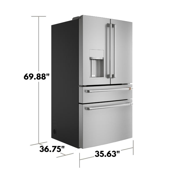 Cafe Standard-Depth 27.8-cu ft 4 -Door Smart Compatible French Door Refrigerator with Ice Maker with Water and Ice Dispenser ( Stainless Steel ) ENERGY STAR Certified