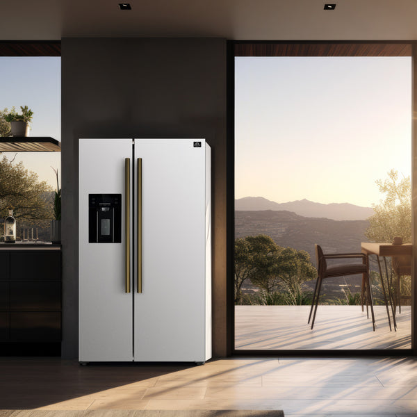 FORNO Salerno 20-cu ft Counter-Depth Side-by-Side Refrigerator with Ice Maker ,Water and Ice Dispenser ( White ) ENERGY STAR Certified