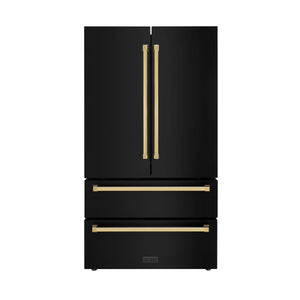 ZLINE KITCHEN & BATH Counter-Depth 22.5-cu ft 4 -Door French Door Refrigerator with Ice Maker with Ice Dispenser ( Fingerprint Resistant Black Stainless Steel with Polished Gold accent Handles ) ENERGY STAR Certified
