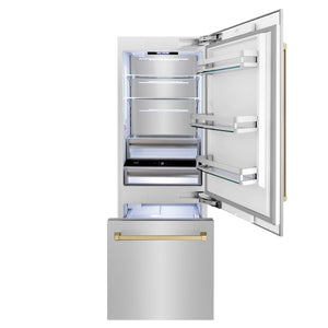 ZLINE KITCHEN & BATH Autograph Edition 16.1-cu ft Counter-Depth Built-In Bottom-Freezer Refrigerator with Ice Maker ( Stainless Steel with Champagne Bronze Handles ) ENERGY STAR Certified