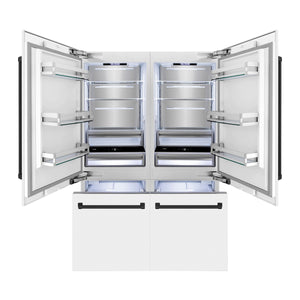 ZLINE KITCHEN & BATH Counter-Depth 32.2-cu ft 4 -Door Built-In French Door Refrigerator with Ice Maker with Water Dispenser ( Stainless Steel with White Matte Panels and Matte Black accent Handles ) ENERGY STAR Certified