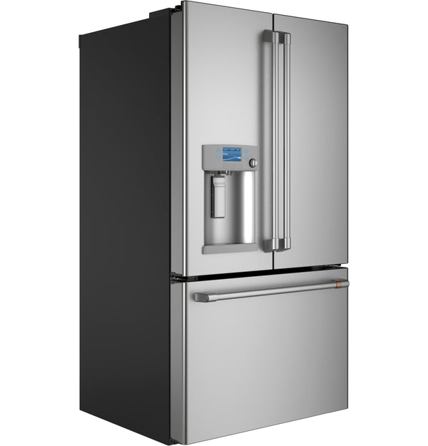 Cafe Standard-Depth Hot Water Dispenser 27.8-cu ft 3 -Door Smart Compatible French Door Refrigerator with Ice Maker with Water and Ice Dispenser ( Stainless Steel with Brushed Stainless Handles ) ENERGY STAR Certified