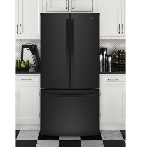 GE Standard-Depth 24.8-cu ft 3 -Door French Door Refrigerator with Ice Maker with Water Dispenser ( Black ) ENERGY STAR Certified