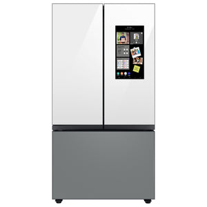 Samsung Bespoke Standard-Depth Family Hub 29.8-cu ft 3 -Door Smart Compatible French Door Refrigerator with Dual Ice Maker with Water Dispenser and Door within Door ( White Glass Top with Matte Grey Glass Bottom Panel ) ENERGY STAR Certified
