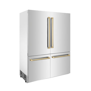 ZLINE KITCHEN & BATH Counter-Depth Autograph Edition 32.2-cu ft 4 -Door Built-In French Door Refrigerator with Ice Maker with Water Dispenser ( Stainless Steel with Champagne Bronze Handles ) ENERGY STAR Certified