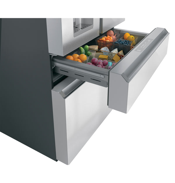 Cafe Standard-Depth Modern Glass 27.8-cu ft 4 -Door Smart Compatible French Door Refrigerator with Ice Maker with Water and Ice Dispenser ( Platinum Glass ) ENERGY STAR Certified