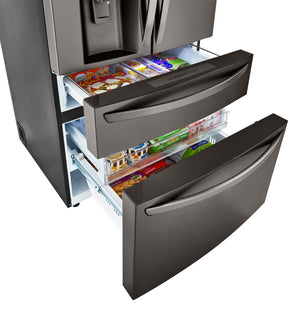 LG Standard-Depth 29.5-cu ft 4 -Door Smart Compatible French Door Refrigerator with Dual Ice Maker with Water and Ice Dispenser and Door within Door ( Printproof Black Stainless Steel ) ENERGY STAR Certified