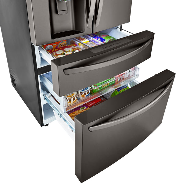 LG Standard-Depth 29.5-cu ft 4 -Door Smart Compatible French Door Refrigerator with Dual Ice Maker with Water and Ice Dispenser and Door within Door ( Printproof Black Stainless Steel ) ENERGY STAR Certified