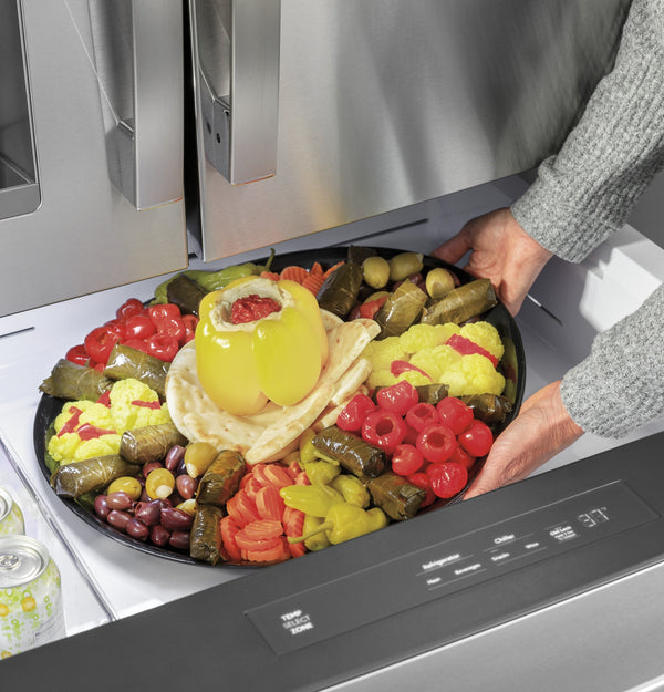 GE Profile Standard-Depth 27.9-cu ft 4 -Door Smart Compatible French Door Refrigerator with Ice Maker with Water and Ice Dispenser and Door within Door ( Stainless Steel ) ENERGY STAR Certified