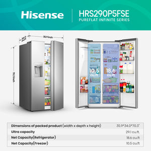 Hisense 29.1-cu ft Side-by-Side Refrigerator with Ice Maker ,Water and Ice Dispenser ( Stainless steel )
