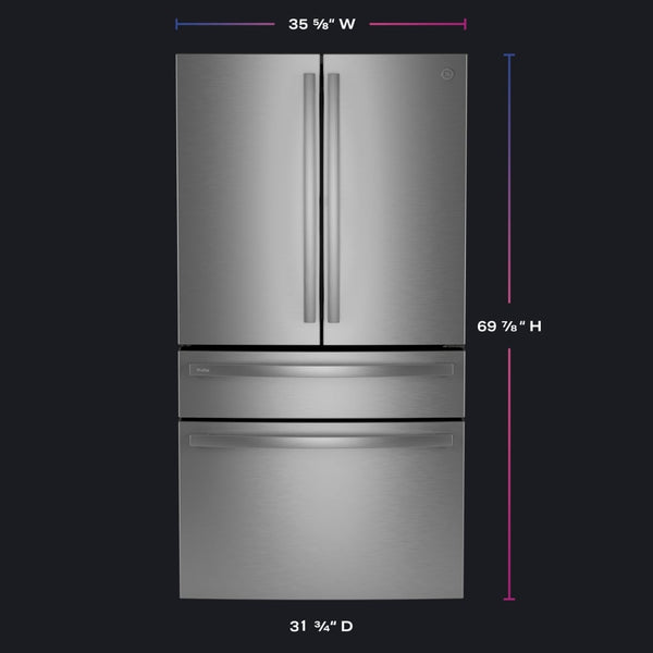 GE Profile Counter-Depth 23.2-cu ft 4 -Door Smart Compatible French Door Refrigerator with Ice Maker with Water Dispenser ( Stainless Steel ) ENERGY STAR Certified