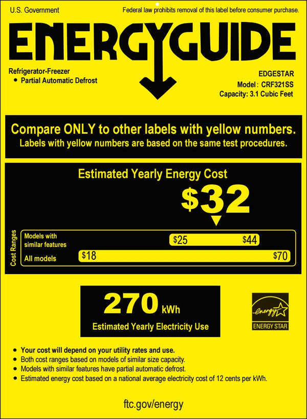 EdgeStar 3.1-cu ft Mini Fridge with Freezer ( Stainless Steel ) Garage Ready ENERGY STAR