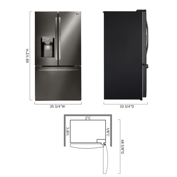 LG Standard-Depth 27.7-cu ft 3 -Door Smart Compatible French Door Refrigerator with Ice Maker with Water and Ice Dispenser ( Printproof Black Stainless Steel ) ENERGY STAR Certified