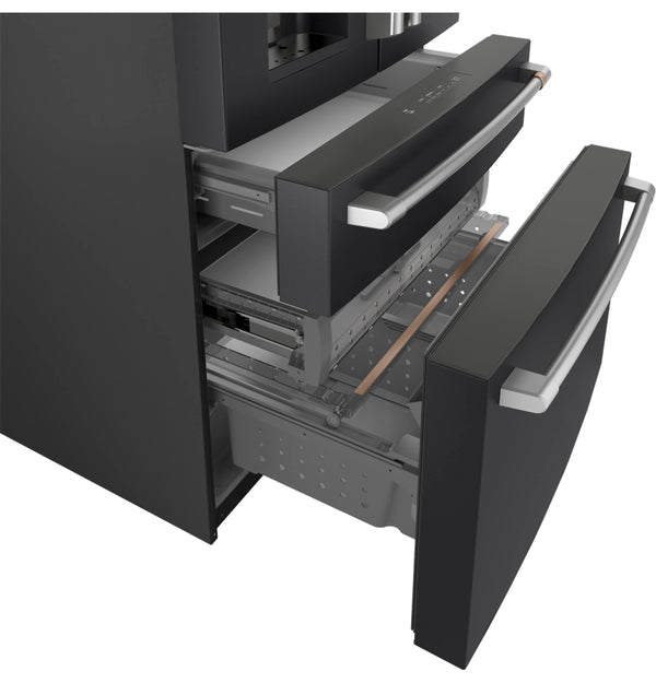 Cafe Standard-Depth 27.8-cu ft 4 -Door Smart Compatible French Door Refrigerator with Ice Maker with Water and Ice Dispenser ( Matte Black ) ENERGY STAR Certified