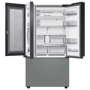 Samsung Bespoke Standard-Depth Family Hub 29.8-cu ft 3 -Door Smart Compatible French Door Refrigerator with Dual Ice Maker with Water Dispenser and Door within Door ( White Glass Top with Matte Grey Glass Bottom Panel ) ENERGY STAR Certified