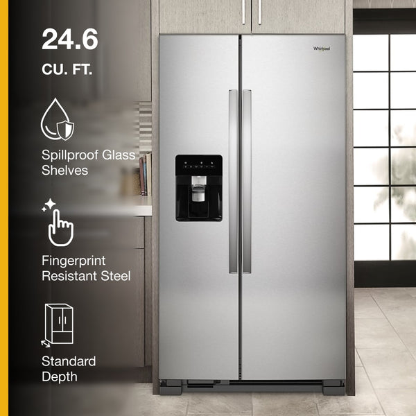 Whirlpool 24.6-cu ft Side-by-Side Refrigerator with Ice Maker ,Water and Ice Dispenser ( Fingerprint Resistant Stainless Steel )