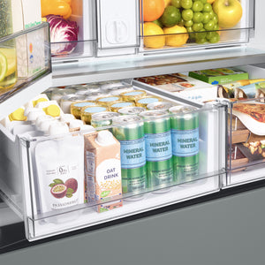 Samsung Bespoke Standard-Depth Family Hub 29.8-cu ft 3 -Door Smart Compatible French Door Refrigerator with Dual Ice Maker with Water Dispenser and Door within Door ( White Glass Top with Matte Grey Glass Bottom Panel ) ENERGY STAR Certified