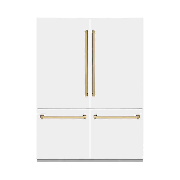 ZLINE KITCHEN & BATH Counter-Depth 32.2-cu ft 4 -Door Built-In French Door Refrigerator with Ice Maker with Water Dispenser ( Stainless Steel with White Matte Panels and Polished Gold Accent Handles ) ENERGY STAR Certified