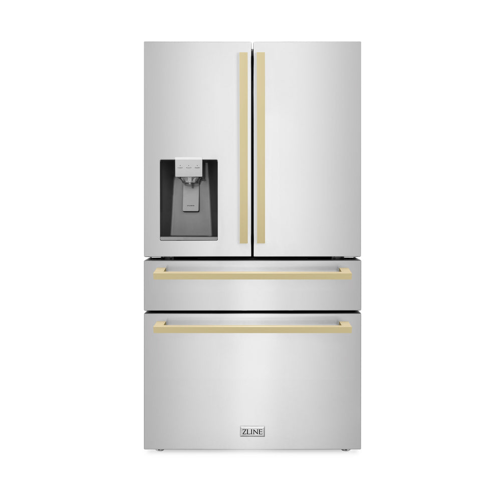 ZLINE KITCHEN & BATH Counter-Depth 22.5-cu ft 4 -Door French Door Refrigerator with Ice Maker ( Stainless Steel with Champagne Bronze Handles ) ENERGY STAR Certified