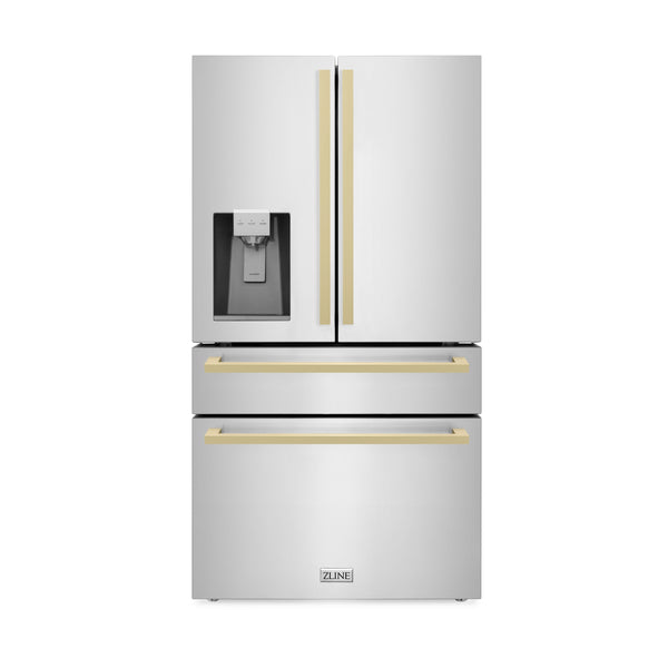 ZLINE KITCHEN & BATH Counter-Depth 22.5-cu ft 4 -Door French Door Refrigerator with Ice Maker ( Stainless Steel with Champagne Bronze Handles ) ENERGY STAR Certified