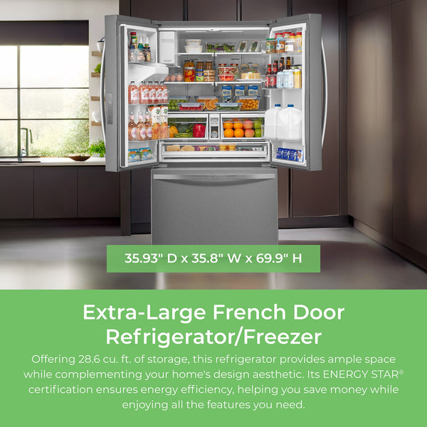 Kenmore Standard-Depth 28.6-cu ft 3 -Door French Door Refrigerator with Ice Maker with Water and Ice Dispenser ( Stainless steel ) ENERGY STAR Certified