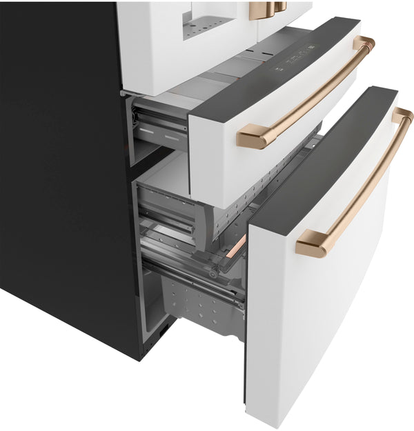 Cafe Counter-Depth 22.3-cu ft 4 -Door Smart Compatible French Door Refrigerator with Ice Maker with Water and Ice Dispenser ( Matte White ) ENERGY STAR Certified