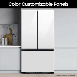 Samsung Bespoke Standard-Depth Family Hub 29.8-cu ft 3 -Door Smart Compatible French Door Refrigerator with Dual Ice Maker with Water Dispenser and Door within Door ( White Glass Top with Matte Grey Glass Bottom Panel ) ENERGY STAR Certified