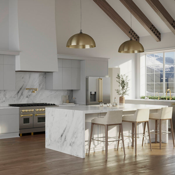 ZLINE KITCHEN & BATH Counter-Depth 21.6-cu ft 4 -Door French Door Refrigerator with Ice Maker with Water Dispenser ( Fingerprint Resistant Stainless Steel with Polished Gold accent Handles ) ENERGY STAR Certified