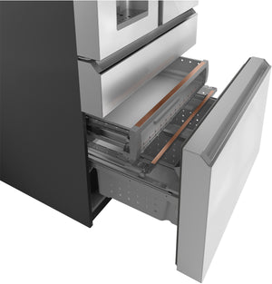 Cafe Standard-Depth Modern Glass 27.8-cu ft 4 -Door Smart Compatible French Door Refrigerator with Ice Maker with Water and Ice Dispenser ( Platinum Glass ) ENERGY STAR Certified