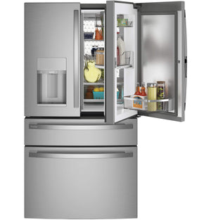 GE Profile Standard-Depth 27.9-cu ft 4 -Door Smart Compatible French Door Refrigerator with Ice Maker with Water and Ice Dispenser and Door within Door ( Stainless Steel ) ENERGY STAR Certified