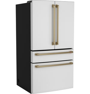 Cafe Standard-Depth Matte White with Brushed Bronze Handles 28.7-cu ft 4 -Door Smart Compatible French Door Refrigerator with Ice Maker with Water Dispenser ( Matte White ) ENERGY STAR Certified