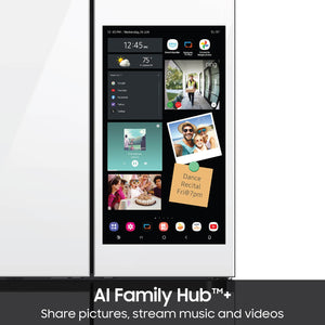 Samsung Bespoke Counter-Depth Family Hub 22.5-cu ft 4 -Door Smart Compatible French Door Refrigerator with Dual Ice Maker with Water Dispenser and Door within Door ( White Glass ) ENERGY STAR Certified