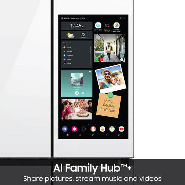 Samsung Bespoke Counter-Depth Family Hub 22.5-cu ft 4 -Door Smart Compatible French Door Refrigerator with Dual Ice Maker with Water Dispenser and Door within Door ( White Glass ) ENERGY STAR Certified