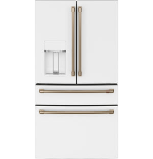 Cafe Standard-Depth 27.8-cu ft 4 -Door Smart Compatible French Door Refrigerator with Ice Maker with Water and Ice Dispenser ( Matte White ) ENERGY STAR Certified