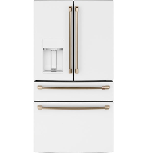 Cafe Standard-Depth 27.8-cu ft 4 -Door Smart Compatible French Door Refrigerator with Ice Maker with Water and Ice Dispenser ( Matte White ) ENERGY STAR Certified