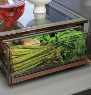 Cafe Standard-Depth Modern Glass 27.8-cu ft 4 -Door Smart Compatible French Door Refrigerator with Ice Maker with Water and Ice Dispenser ( Platinum Glass ) ENERGY STAR Certified