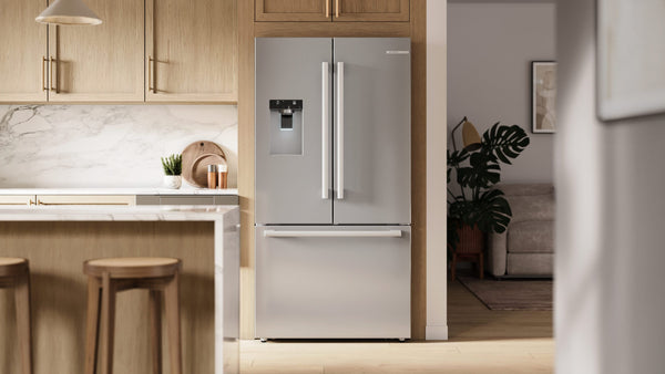 Bosch Counter-Depth 500 Series 21.6-cu ft 3 -Door Smart Compatible French Door Refrigerator with Ice Maker with Water and Ice Dispenser ( Stainless Steel ) ENERGY STAR Certified