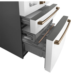 Cafe Standard-Depth 27.8-cu ft 4 -Door Smart Compatible French Door Refrigerator with Ice Maker with Water and Ice Dispenser ( Matte White ) ENERGY STAR Certified