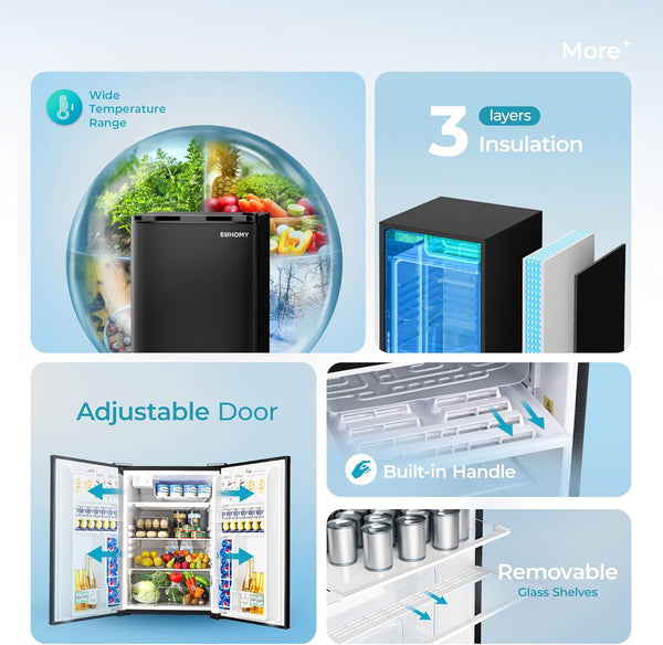 Euhomy  4.4 cu. ft. Black Mini Refrigerator with Freezer