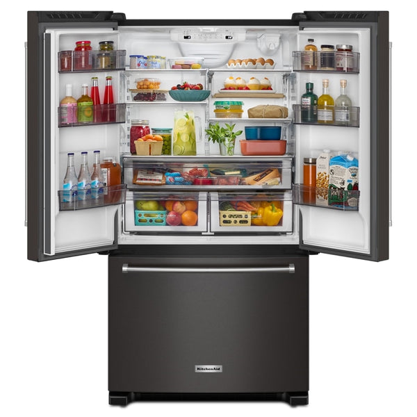 KitchenAid Counter-Depth 20-cu ft 3 -Door French Door Refrigerator with Ice Maker ( Black Stainless Steel ) ENERGY STAR Certified