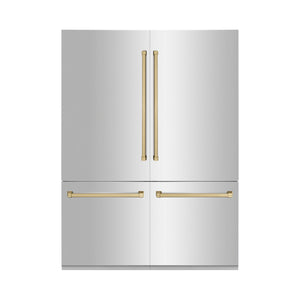 ZLINE KITCHEN & BATH Counter-Depth Autograph Edition 32.2-cu ft 4 -Door Built-In French Door Refrigerator with Ice Maker with Water Dispenser ( Stainless Steel with Champagne Bronze Handles ) ENERGY STAR Certified
