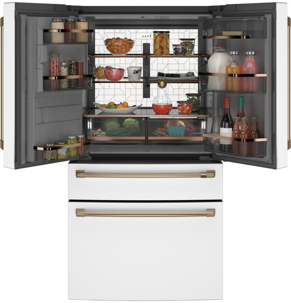 Cafe Standard-Depth 27.8-cu ft 4 -Door Smart Compatible French Door Refrigerator with Ice Maker with Water and Ice Dispenser ( Matte White ) ENERGY STAR Certified