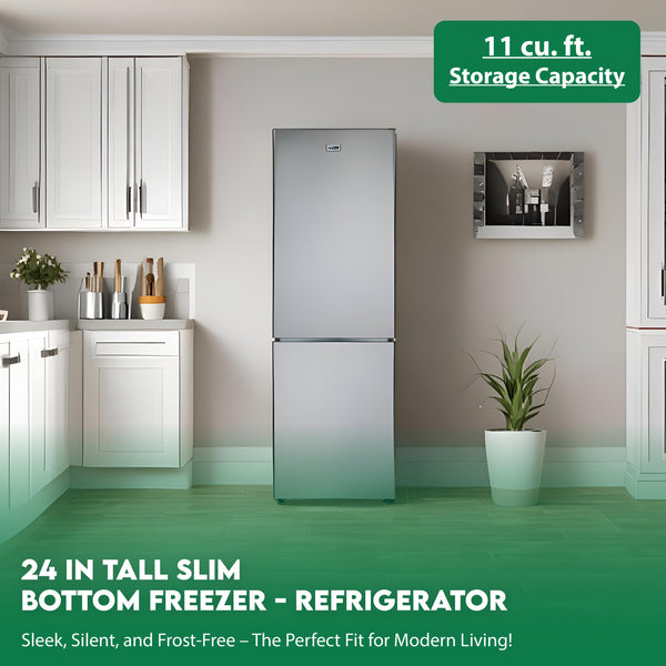 Equator Advanced Appliances 10.8-cu ft Standard-Depth Bottom-Freezer Refrigerator Stainless Steel ) Garage Ready ENERGY STAR Certified