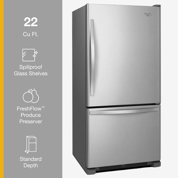Whirlpool 22.07-cu ft Standard-Depth Bottom-Freezer Refrigerator with Ice Maker ( Stainless Steel ) ENERGY STAR Certified