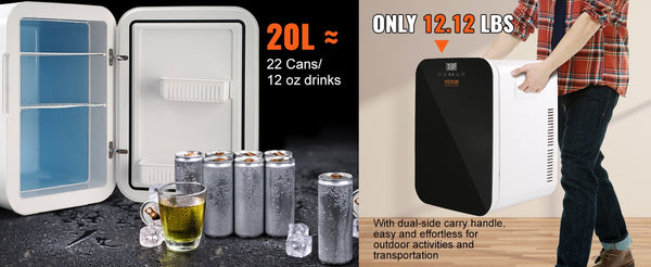 VEVOR 20 L 12 V Digital Mini Fridge 0.706-cu ft with Freezer ( Black Aluminum Liner ) Garage Ready